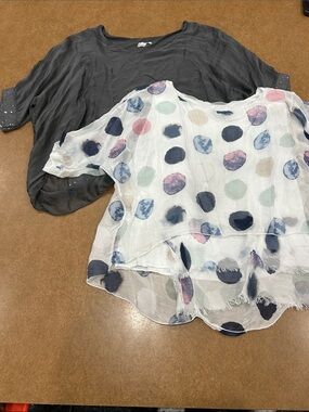Lot of 2 M Made in Italy Flowy Lightweight White Polka Dot Sheer Top size Small